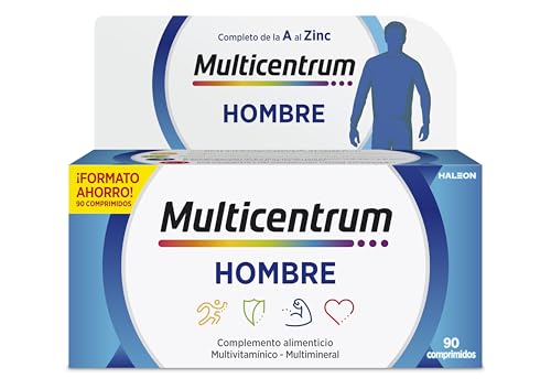 Multicentrum Hombre Complemento Alimenticio Multivitamínico y Multimineral Para Hombres, Con Vitamina C y D, Sin Gluten - 90 Comprimidos