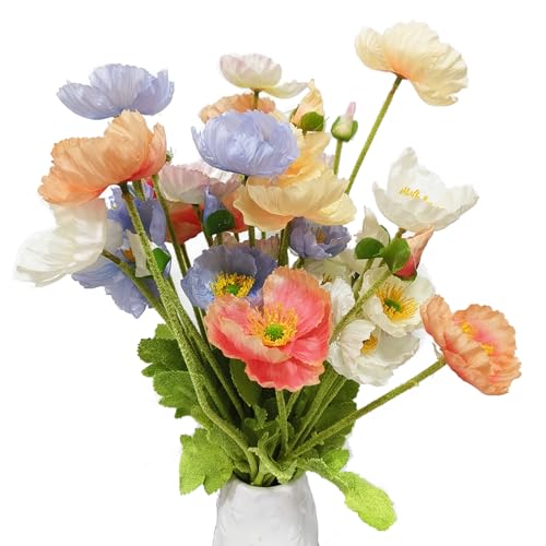 TooGet Fake Flowers 8 Pcs Poppies Plastic Flowers Artificial Silk Flower Bouquet for Home Office Wedding Outdoor and Patio Lawn Garden Decor, Height 24 Inches - Mixed Colors