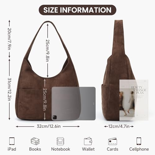 Image of Suede Tote Bag for Women Brown Suede Bag 2024 Fall Suede Purse Slouchy Hobo Bag Work Tote Bag