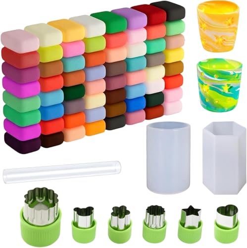 Kit de Creación de Lámparas de Arcilla Secado al Aire, 77 Piezas, Incluye Moldes de Luz Cilíndricos y Hexagonales, Herramientas para Modelar Arcilla, Ideal para Adultos Creativos