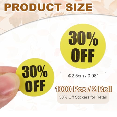 Etiquetas de precio de 30% de descuento PATIKIL amarillas autoadhesivas para tiendas, 1000 uds. 2