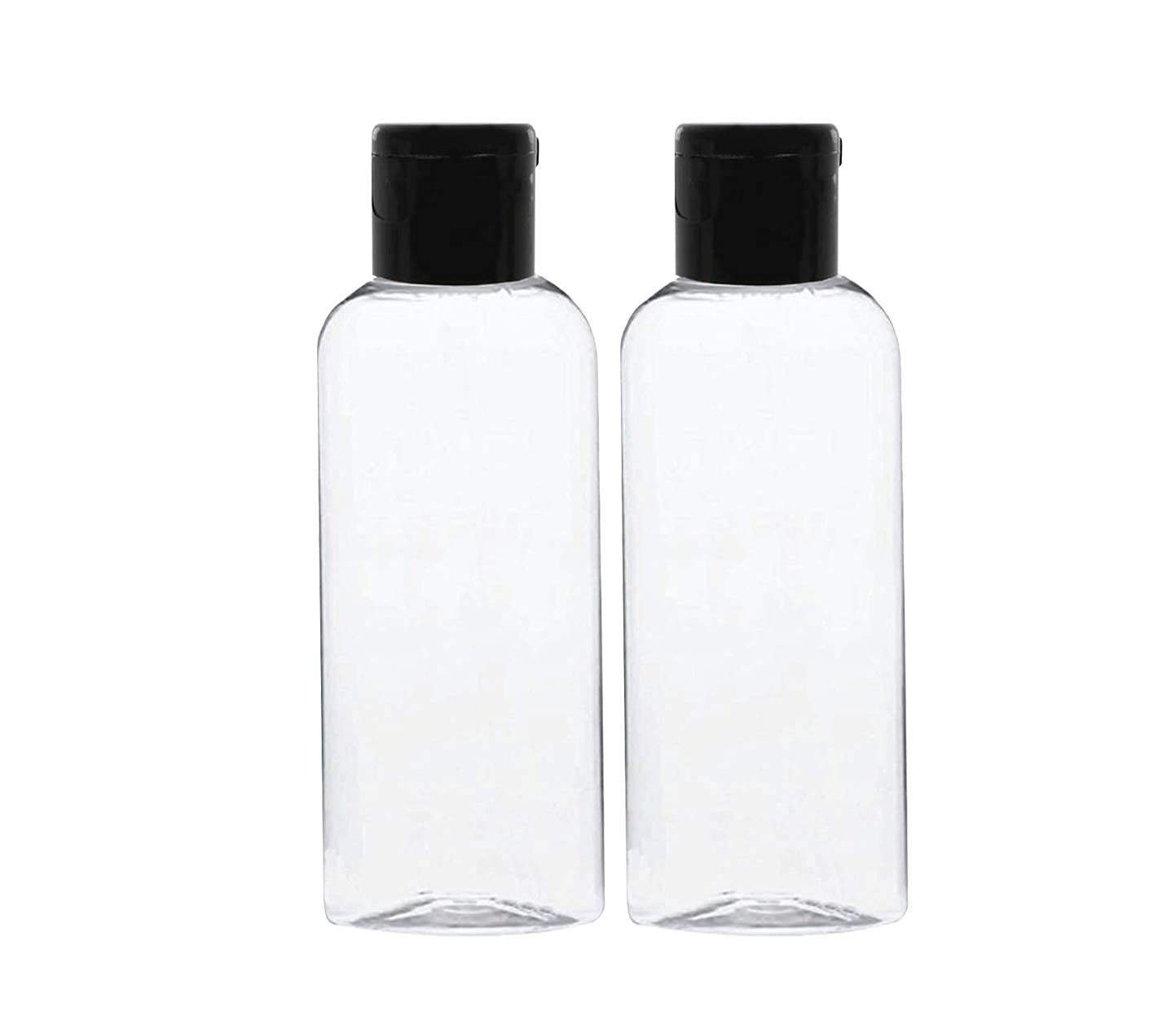 Hunky Dory 100ml Empty Plastic Flip Top Bottles With Black Caps For Travelling, Lotion, Shampoo, Oil, Costemic Containers Use (Pack of 2)