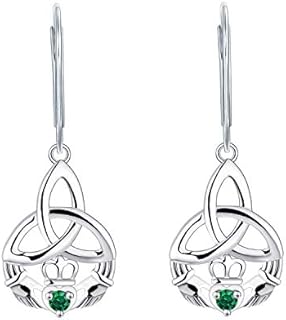 JO WISDOM Women Claddagh Earrings,925 Sterling Silver Irish Celtic Claddagh Love Heart Drop & Dangle Leverback Earrings with 5A Cubic Zirconia