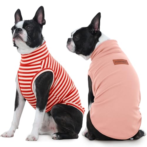 FUAMEY 2 Pack Dog Fleece Vest for Extra Small Dogs,Maltese Chihuahua Stretchy Dog Sweatshirts Warm Dogs Pullover Winter Pet Sweaters with Leash Hole Puppy Turtleneck Sleeveless Pink Stripes