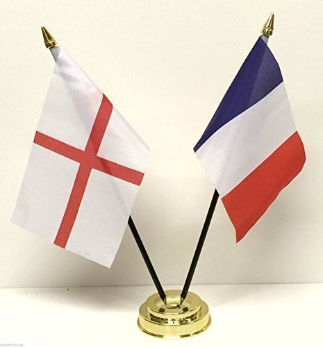 Emblems-Gifts England & France Double Friendship Table Flag Set + Base