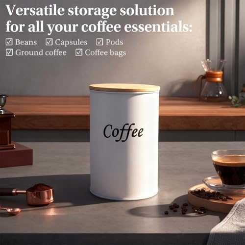 Miniatura 4 de Set De 2 Botes De Café Herméticos Negro Y Blanco , 1000 Ml Con Tapa De Bambú Recipientes Para Granos De Café, Café Molido, Cápsulas Y Monodosis Ideal Para Cocina, Parejas Y Amantes Del Cafe