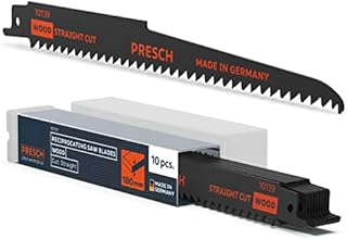 Presch Reciprocating Saw Blades Wood 210mm 10 pcs - Cut 6-180mm - Saw Blades Reciprocating Saw for Wood PVC Pipes etc. - Universal Shank Sabre Saw Blades Set incl. Box
