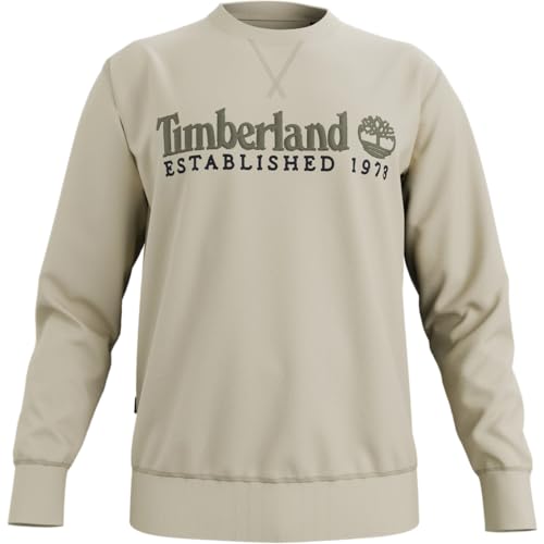Timberland Established 1973 Men's Crew Neck Sweatshirt Embroidered Logo TB0A2FEQ, Beige 260, L