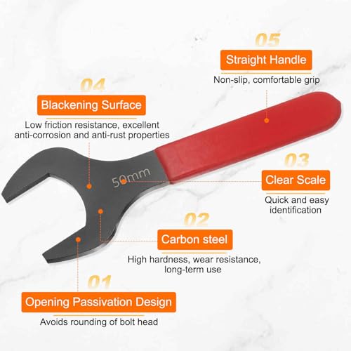 HARFINGTON Single Open End Wrench 50mm Metric 15 Degree Offset Angle U-Shaped Open Ended Spanner Small Flat Head Blackening Wrench with Red Shank for Automotive Repair Furniture Assembly by HARFINGTON - Used condition - Image 3