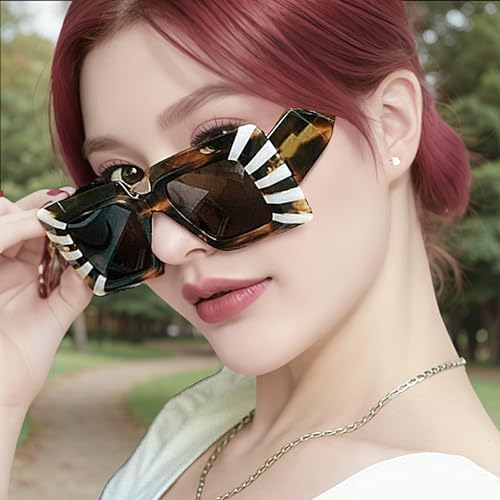 Image of COTIA Vintage Oversized Square Flat Top Stripe Sunglasse for Women Large Frame Sun Glasses Men Wide Leg Shades