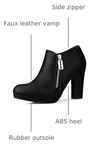 Allegra K Allegra K Women's Platform Round Toe Chunky Heelss Black Ankle Booties 7 M US
