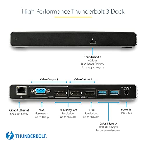 Base Thunderbolt 3 StarTech.com TB3DK2DHV gris con Ethernet Gigabit y salida 4K 3