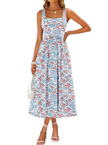 Image of Sureple Midi Dresses for Women 2026 Spring Square Neck Tank Sleeveless A Line Casual Summer Sundresses with Pockets