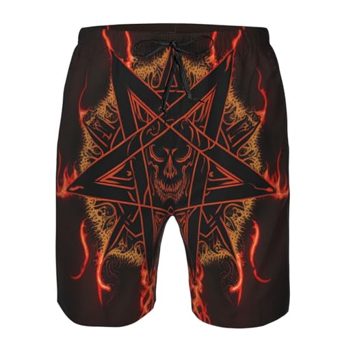 Demon Pentagram Satan Flame Dark Mens Swim Trunks Swim Board for Teen Shorts Surf Swimming Beach Trunks X-Large White