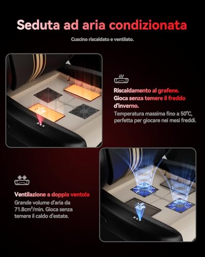 M6 Ultra Sedia Gaming, Sedia da Gaming Ergonomica con Massaggio, Ventilato e Riscaldato, Braccioli Regolabili 720°, Supporto Lombare Dinamico Automatico, Poggiapiedi Regolabile, Nero - Sedia gaming - Immagine 3