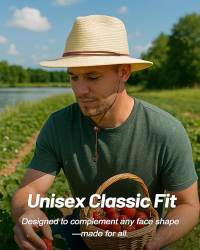 Image of Zylioo XXL Oversize Straw Sun Hat for Big Heads, Wide Brim UV Protection Panama Beach Hat, Summer Fedora with Lanyard