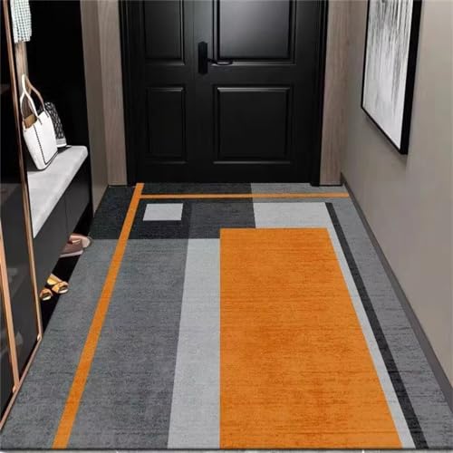 Tapis lavable gris et orange à motif géométrique pour salon - 2