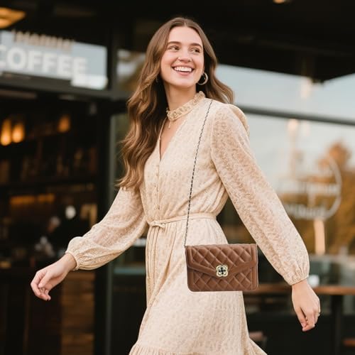 Image of Quilted Leather Crossbody Bags for Women Trendy Ladies Shoulder Purse Satchel HandBag with Chain Strap