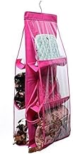 Lexazo 6 Pocket Large Clear Purse Handbag Hanging Storage Bag Organizer Closet Tidy Closet Organizer Wardrobe Rack Hanger Holder for Fashion Handbag Purse Pouch, Hanging Pouch for Purse Bag - 1 Piece