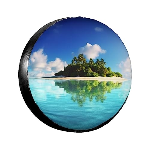Belle île dans la mer - Housses de pneu imprimées - Étanche - Housse de roue de secours - Accessoires de remorque pour camping-car, camion, VUS, camping-car...