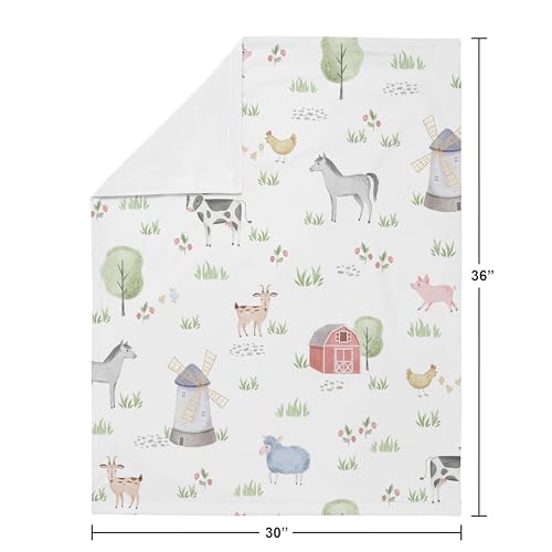 Image of Sweet Jojo Designs Farm Animals Baby Boy Girl Receiving Security Swaddle Blanket for Newborn or Toddler Nursery Car Seat Stroller Soft Minky - Watercolor Farmhouse Horse Cow Sheep Pig