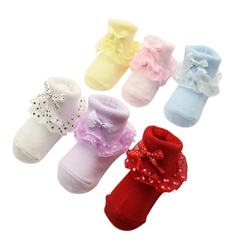 Baby Girls 6 Pairs Socks Infant Lace Sock Newborn Socks Eyelet Ankle Dress Sock 0 to 6 Months Kids Furry Socks