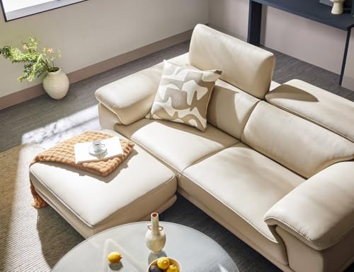 Image of Fabrique Magma Leatherette 3 Seater Sofa Set with Puffy Luxury Cream with Moveable Headrest | Stylish Home Office & Living Room Furniture | Lightweight Design with Durable Stainless Steel Legs