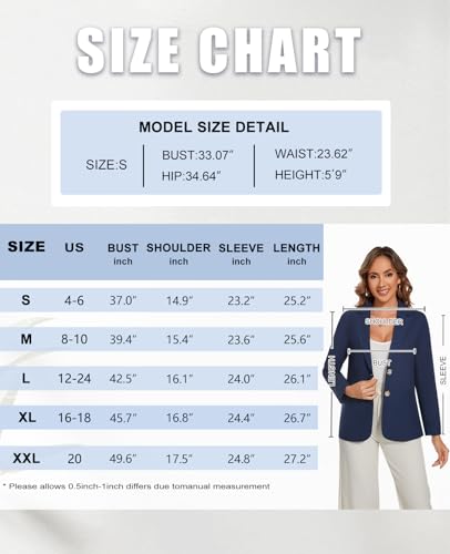 MINTLIMIT Summer Linen Blazers Jackets for Women Lightweight Spring Long Sleeves Work Office Blazer Suit (Black, Size 2XL)4