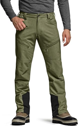 CQR Men’s Softshell Snow Ski Hiking Pants, Water Resistant Insulated Winter Thermal, Tactical Outdoor Pants for Cold Weather, Teton Alpha Soil Green, 36W x 30L
