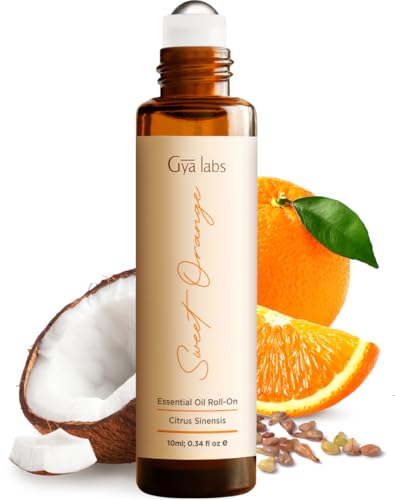 Gya Labs Sweet Orange Essential Oil Roll On - 0.34 Fl Oz - Travel Size Roller for Camping, Skin, Aromatherapy Relief, Convenience