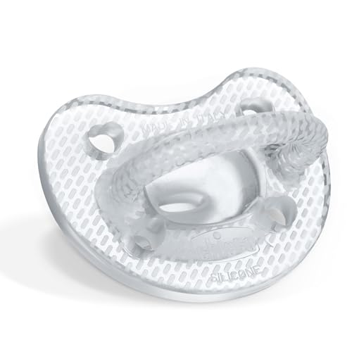 Image of Chicco PhysioForma Luxe Orthodontic Pacifier for Babies 6-16 Months, One-Piece 100% Soft Silicone, Supports Breathing, Textured Shield & Handle, Sterilizing Case, BPA Free, 2-Pack, Crystal