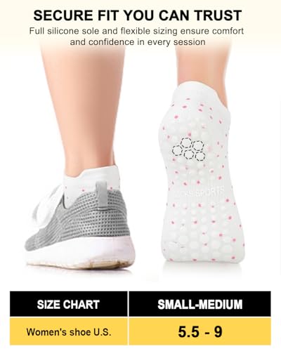Image of Aoliks 6 Pairs Pilates Grip Socks for Women, Non-slip Yoga Athletic Socks for Barre Ballet Barefoot Workout Hospital