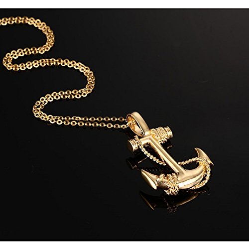 JAJAFOOK Mens Womens Vintage Gold Plated Stainless Steel Anchor Charm Pendant Necklace3