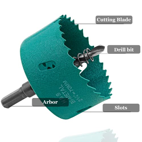 Qjaiune 2 3/4 Inch / 70mm Hole Saw with Arbor, 2.75 Inch Hole Saw HSS Bi-Metal Hole Cutter Smoothly Cutting in Cornhole Boards, Plastic, Wood, Fiberboard, Drywall