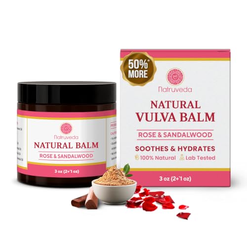 Natruveda Vulva Balm for Women – Rose & Sandalwood | USA-Based Seller | Feminine Moisturizer & Intimate Care Balm | Soothes Dryness, Itching, Chafing & Odor | External Hydration Cream – 3 oz