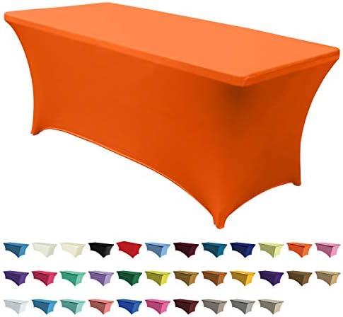 ABCCANOPY Spandex Tablecloths for 6 ft Home Rectangular Table Fitted Stretch Table Cover Polyester Tablecover Table Toppers Neon Orange