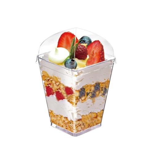 使い捨てプラスチックカクテルグラスワイングラスデザートテーブルゴブレットプリンカップダイニングパーティーシャンパングラス(100パック) (24-150 ML透明カップ+アーチカバー)