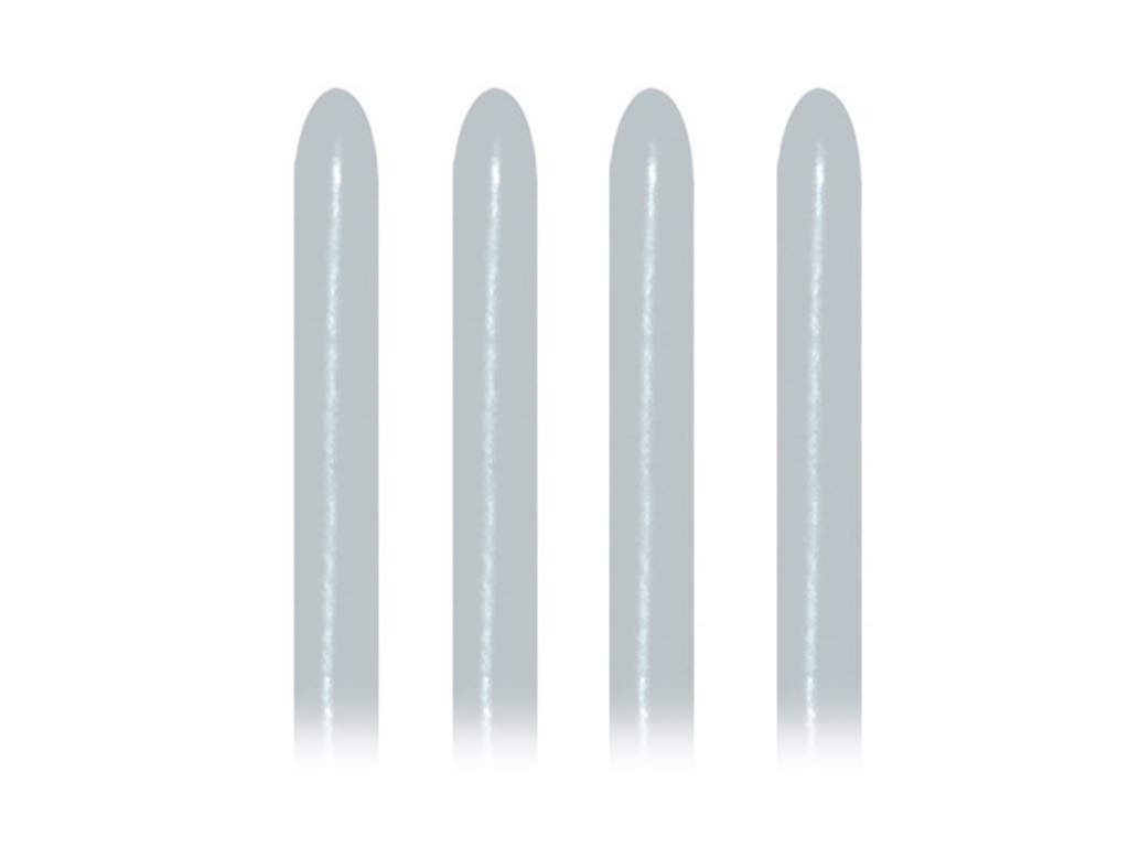 Sempertex 50 pcs, 160q Long Balloon, Satin Silver Color, Latex Balloons