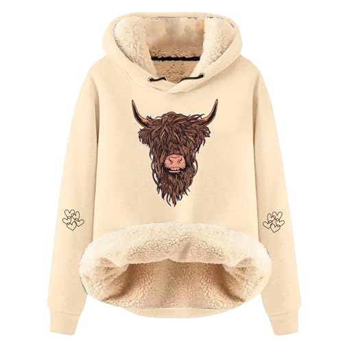 Chaqueta de Invierno para Mujer Abrigo con Capucha de Lana Ovina Cálida y (Beige, XXXXL) #4216