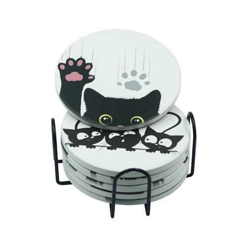 Everyday Better Life Black Cat Ceramic Coaster Set of 6