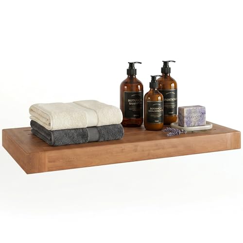 Image of AquaTeak Moa 18 inch Teak Floating Shelf, Wall Mounted, Holds Up to 10 lbs