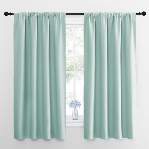 NICETOWN Kitchen Curtains, Short Blackout Curtains & Drapes, Aqua Blue, 34" Wide by 54" Long, 2 PCs, Thermal Insulated Blackout Curtain Panels for Kids Room, Play Room