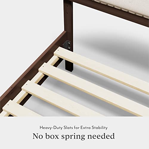 Dg Casa Salerno Wood Platform Bed Frame With Nailhead Trim - Queen Bed Frame With Adjustable Headboard And Full Wooden Slats, No Box Spring Needed - Queen Upholstered Bed Frame In Natural Fabric #TOP6