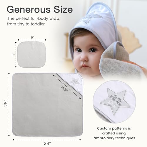 Image of Softan Baby Hooded Towels and Washcloths Set 6 Pack, 28x28 Ultra Soft & Absorbent Baby Bath Towels for Newborn Infant Toddler, Unisex Boys Girls (Grey Star)