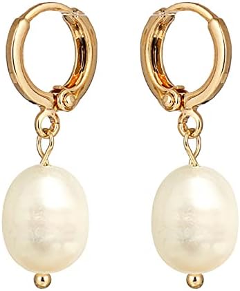 EFTKOY Pearl Earrings 18K Gold Plated Freshwater Cultured Pearl Hoop Dangle Drop Earrings for Women