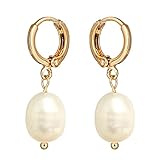 EFTKOY Pearl Earrings 18K Gold Plated Freshwater Cultured Pearl Hoop Dangle Drop Earrings for Women