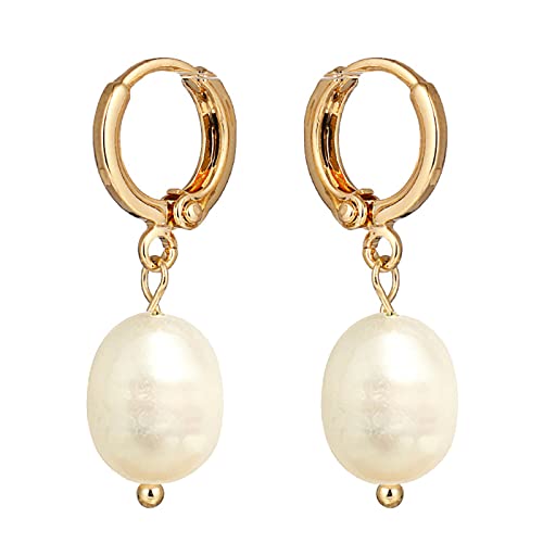 Eftkoy Pearl Earrings 18K Gold Plated Freshwater Cultured Pearl Hoop Dangle Drop Earrings For Women #TOP3