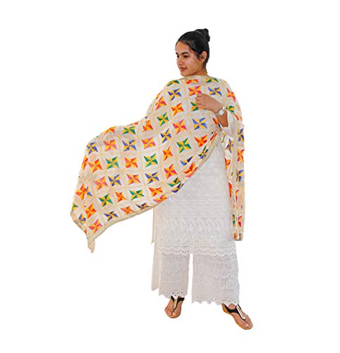 Dupatta en mousseline de soie Phulkari Pankha Sahej Suits luxe