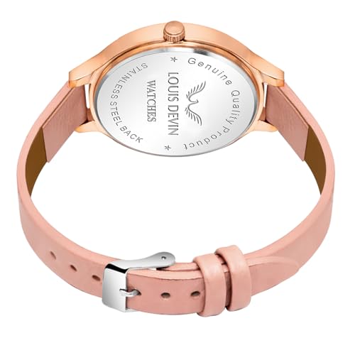 Image of LOUIS DEVIN Pink /Beige /Brown /Black Faux Leather Strap Analog Wrist Watch for Women (Silver /Rose Gold /Brown /Black Dial) | LD-CP501