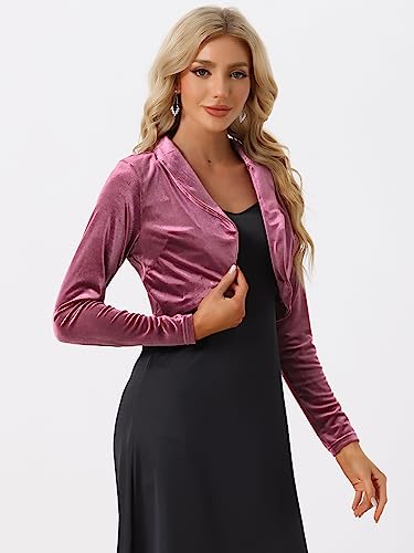 Image of Allegra K Long Sleeve Velvet Shrug Top for Women's Open Front Cocktail Party Cropped Bolero Cardigan